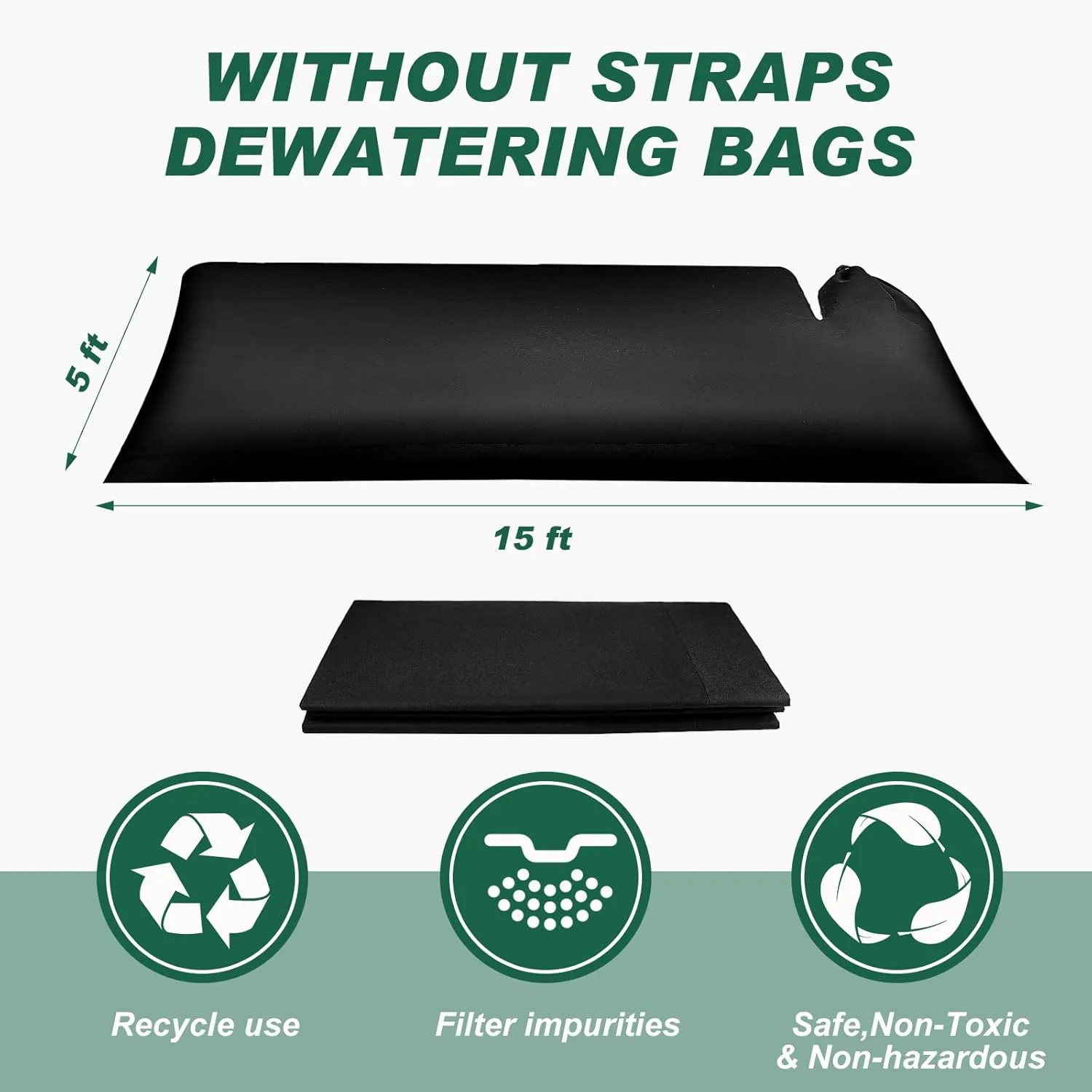 1 Pcs Silt Bags for Dewatering Filter Bag Non Woven Geotextile Fabric Oil Sludge Sediment Filter Bags for Construction, Black (5 x 15 ft)