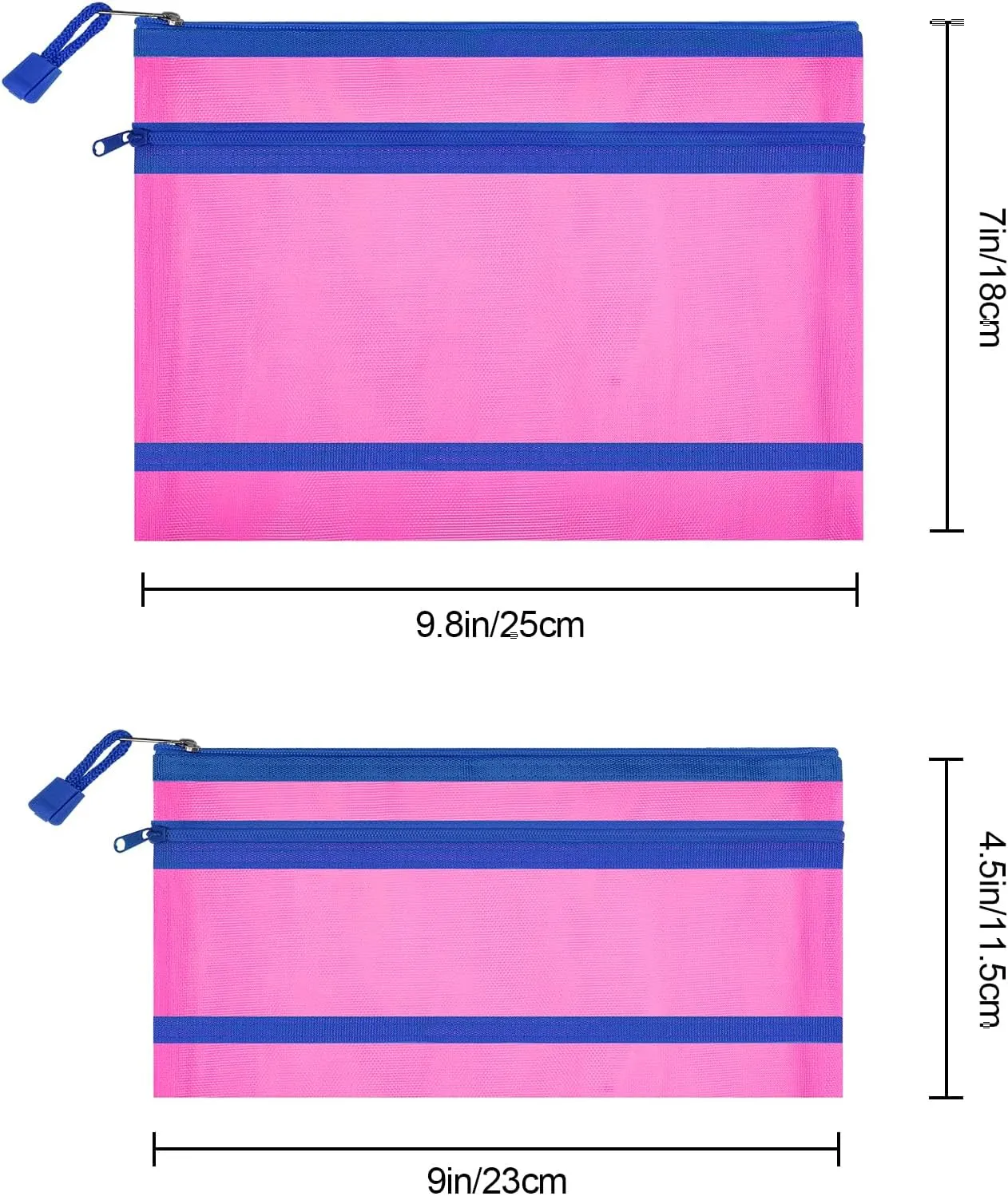 12 Pieces Zipper Nylon Mesh Pouch, Mesh Cosmetic Bags Makeup Bags Pencil Case, Multipurpose Travel Bags for Cosmetic School Office Supplies and Travel Accessories (2 Layers-Hot Pink, A5)