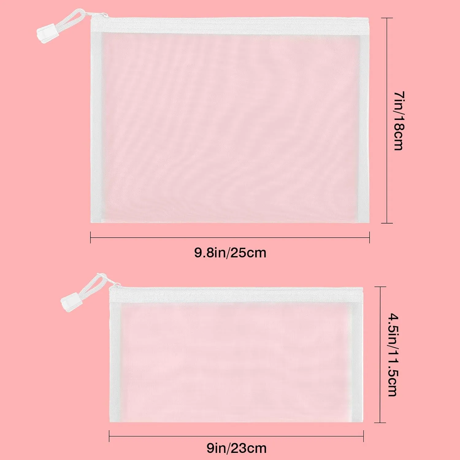 12 Pieces Zipper Nylon Mesh Pouch, Mesh Cosmetic Bags Makeup Bags Pencil Case, Multipurpose Travel Bags for Cosmetic School Office Supplies and Travel Accessories (White, A5)