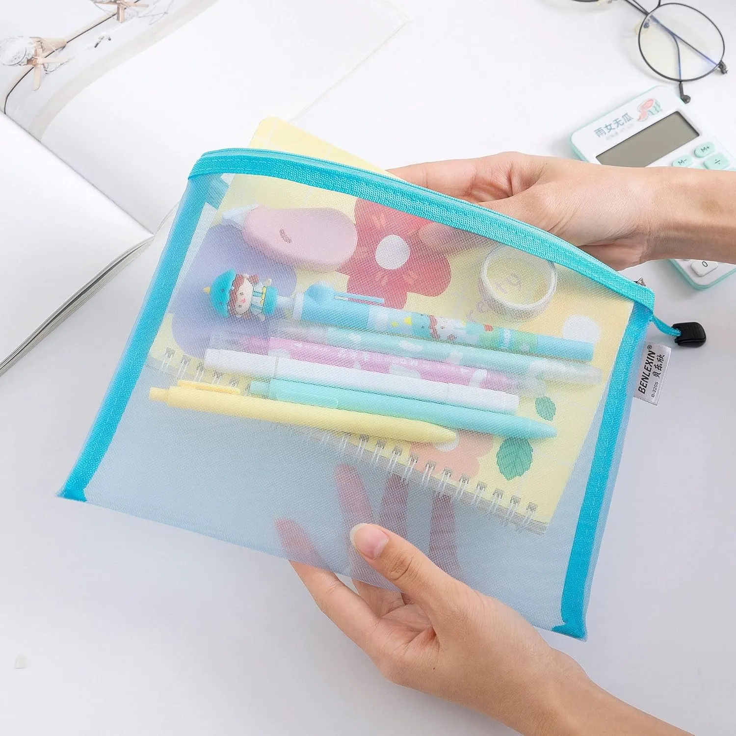12PCS Nylon Mesh Zipper Pouch, Purse Organizer Pouches Travel Cosmetic Makeup Bag, Multipurpose Toiletry Storage Bag for Office Supplies Bikini Swim Suits(A5 A6, 6 Colors)