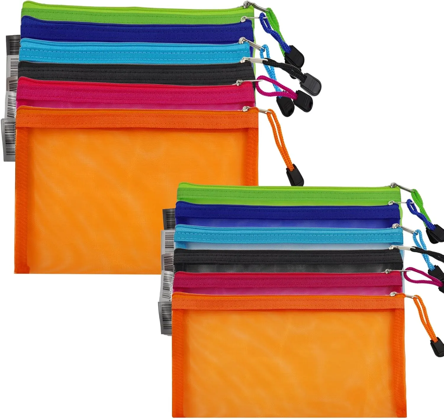 12PCS Nylon Mesh Zipper Pouch, Purse Organizer Pouches Travel Cosmetic Makeup Bag, Multipurpose Toiletry Storage Bag for Office Supplies Bikini Swim Suits(A5 A6, 6 Colors)