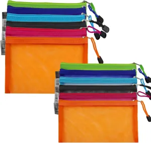 12PCS Nylon Mesh Zipper Pouch, Purse Organizer Pouches Travel Cosmetic Makeup Bag, Multipurpose Toiletry Storage Bag for Office Supplies Bikini Swim Suits(A5 A6, 6 Colors)