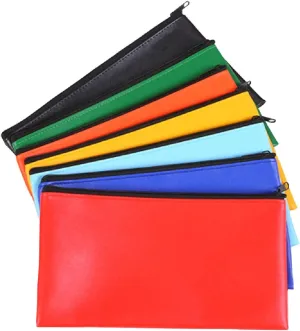 14Pcs Bank Deposit Money Bag, 7 colors Deposit Zippered Coin Bag 11'' x 6.3'' Waterproof Colorful Leatherette Cash Bag for Office Travel Home Magician