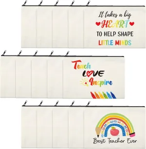 15 Pieces Teacher Appreciation Gifts Teacher Makeup Pouch Cosmetic Bag Teacher Thank You Gifts for Women Travel Toiletry Case Pencil Bag with Zipper for Teacher, 3 Styles (Rainbow)