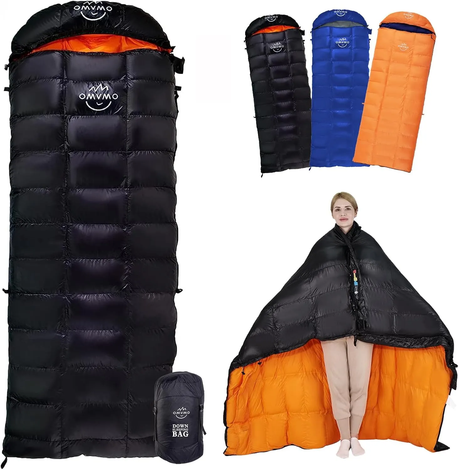 15°F 10°F Duck Down Sleeping Bag for Adults,650 Fill Power,Ultralight Wearable 4 Season Cold Weather Rectangle Sleeping Bag for Camping Hiking,Can be Used as a Down Blanket or Cloak