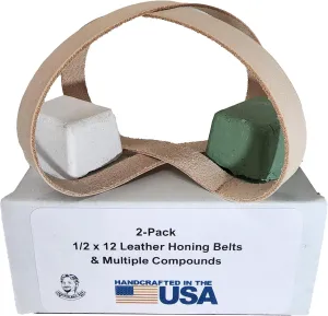 2 Pack of 1/2" x 12" Leather Honing & Polishing Belt -Strop Fits Original Work Sharp Machine