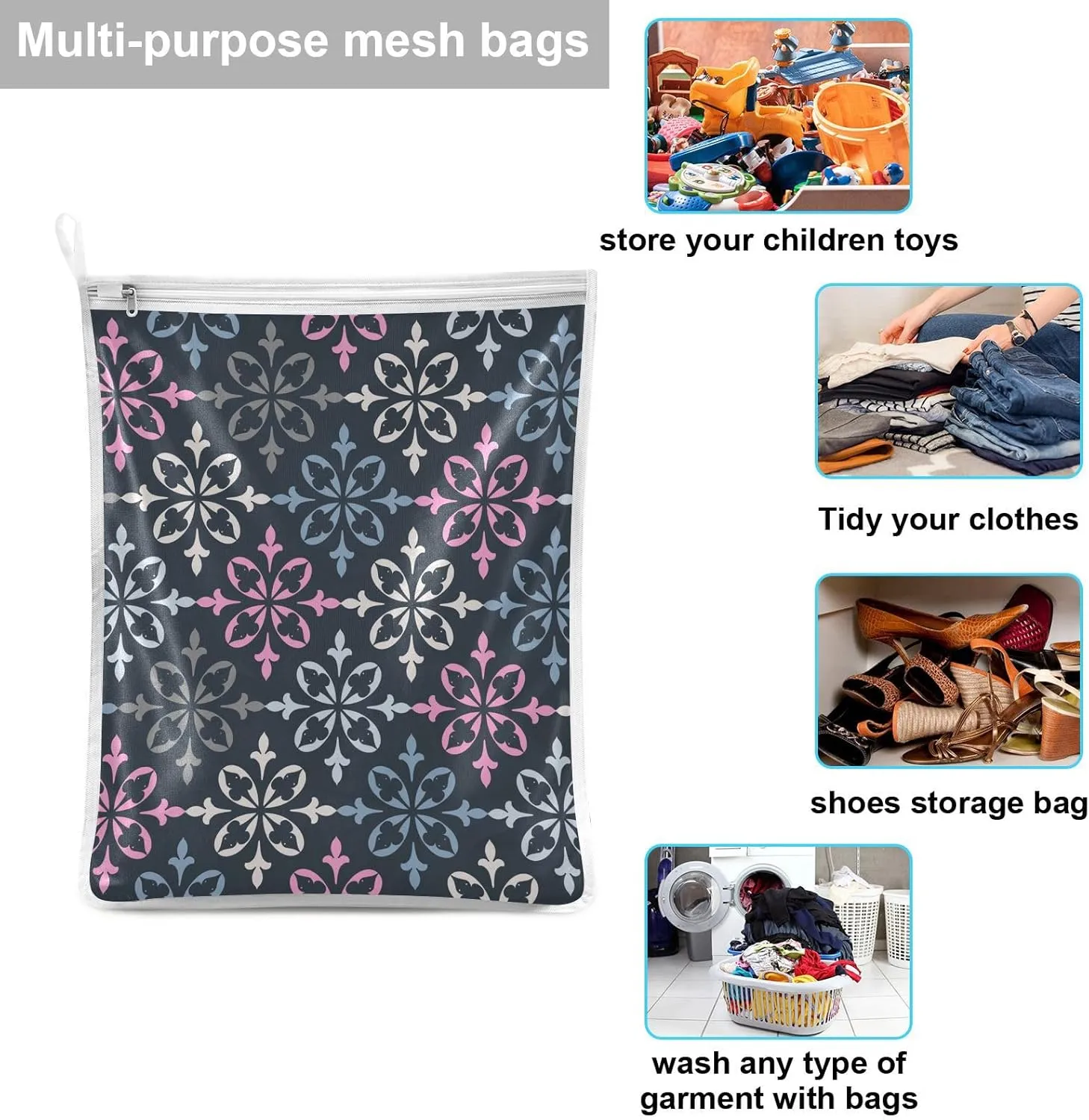 2 Pcs Mesh Laundry Bags Delicates Laundry Bag with Zipper Dirty Clothes Travel Bag,for Laundry Washing Machine Bra Hosiery Underwear Black Retro Pattern