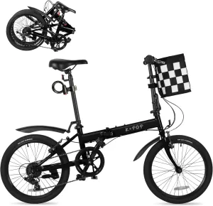 20 Inch Folding Bike for Adults, 7 Speed Foldable Bike with Basket, Lightweight Folding Bicycle with Adjustable Seat & Front and Rear V-Brakes