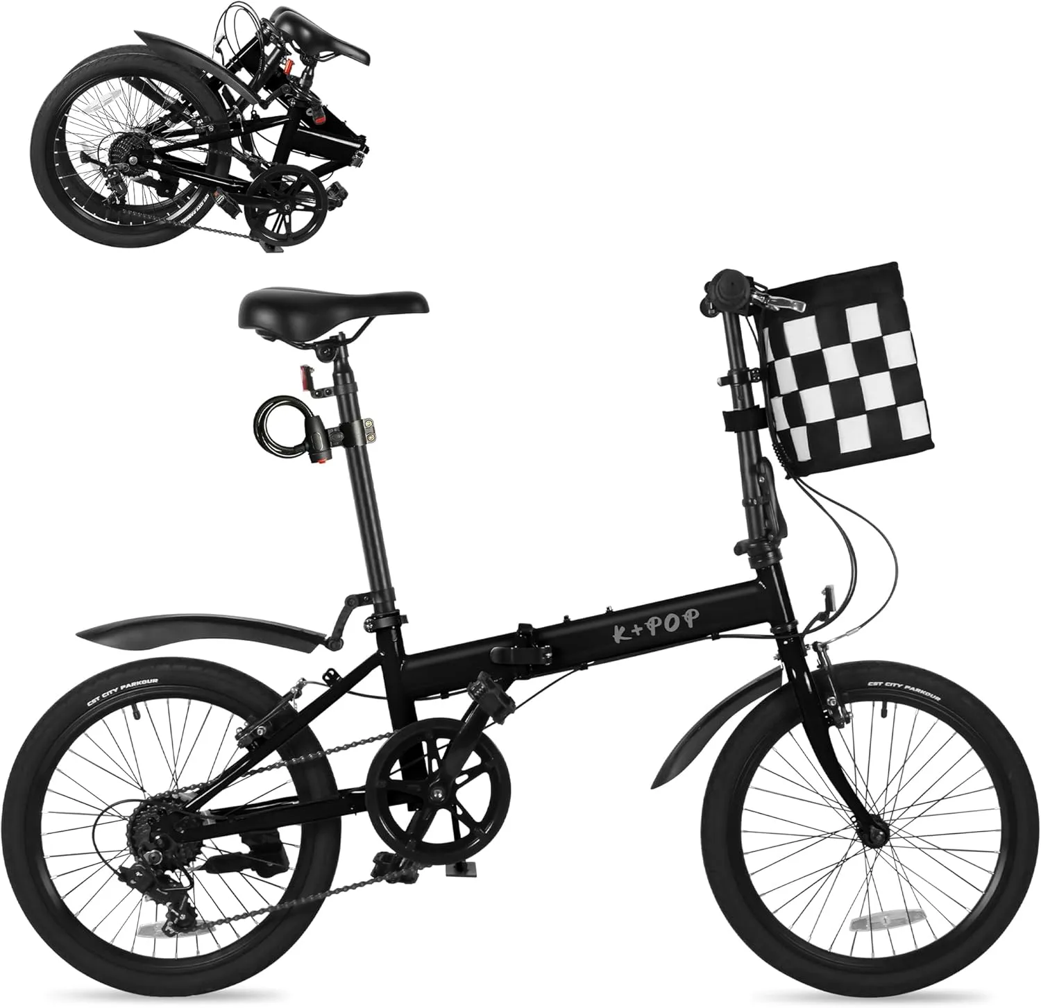 20 Inch Folding Bike for Adults, 7 Speed Foldable Bike with Basket, Lightweight Folding Bicycle with Adjustable Seat & Front and Rear V-Brakes