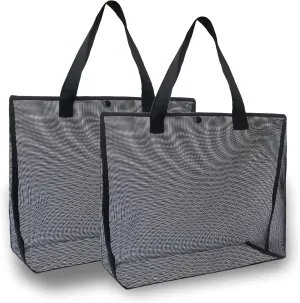 2Pack Large lightweight Simple Mesh Beach Tote Bag With snap Button Reusable Pool Bag for Outdoor Travel Shopping Gym