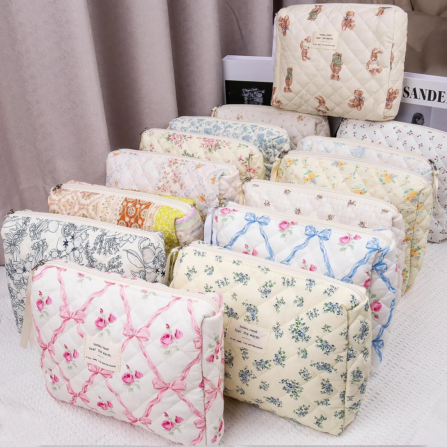 2PC Makeup Bag Set, Cute Cosmetic Bag for Women Girls, Floral Coquette Aesthetic Toiletry Bag, Travel Make Up Organizer Bag (Blue Rose)