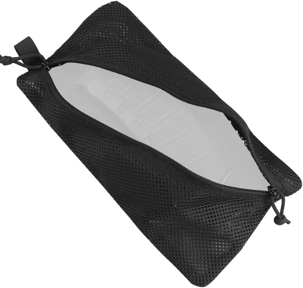 2PC Tactical Carry On Zipper Mesh Pouch, Insert Organizer Utility Admin Pouch Travel Organizer EDC Bag Toiletry Kit Set Storage Case 12X6 inch (Black)