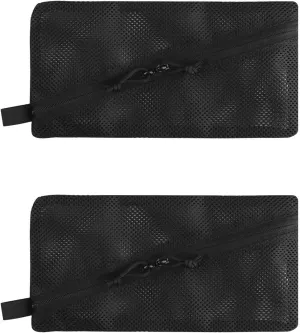 2PC Tactical Carry On Zipper Mesh Pouch, Insert Organizer Utility Admin Pouch Travel Organizer EDC Bag Toiletry Kit Set Storage Case 12X6 inch (Black)