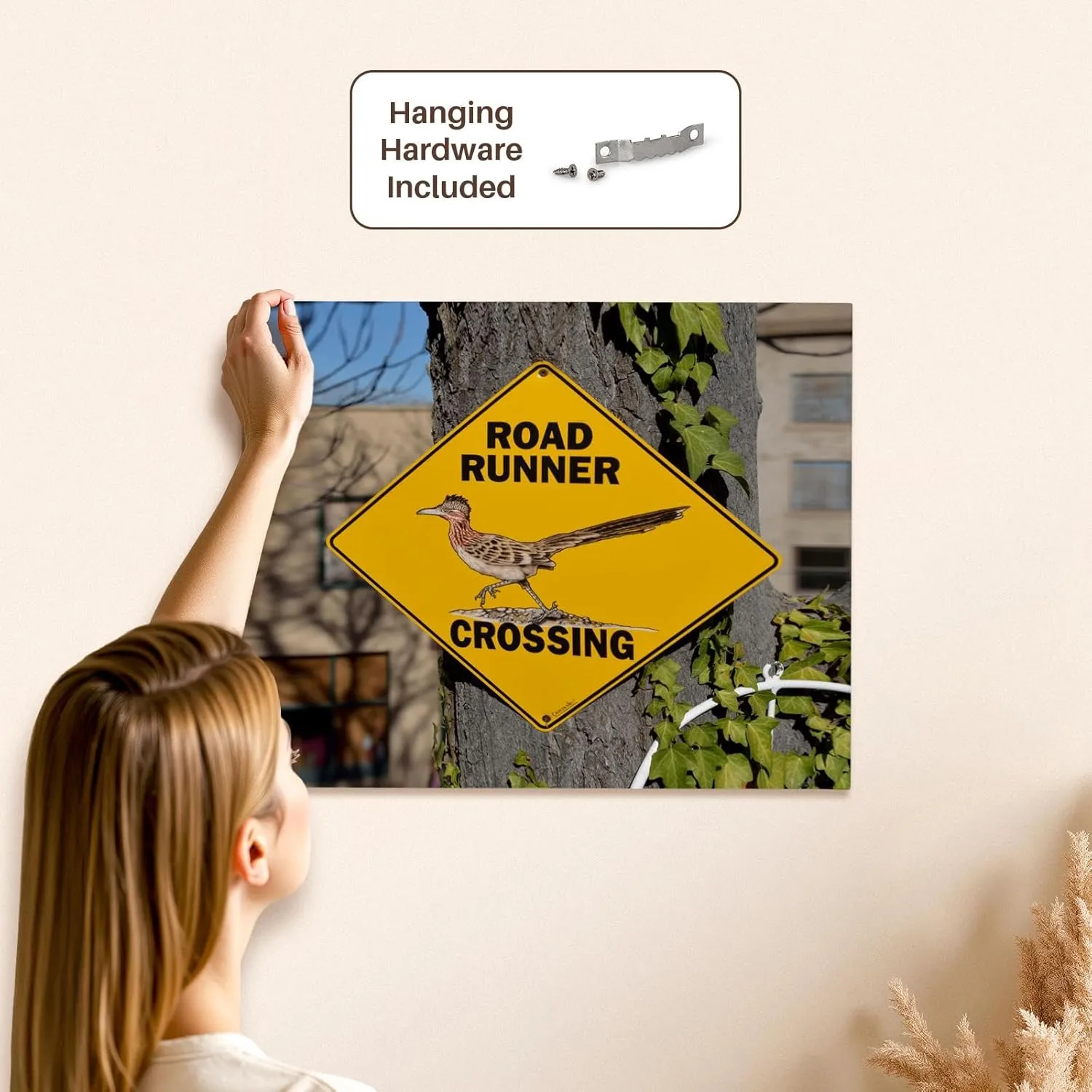 3dRose, USA, Arizona, Jerome, Road Runner Crossing sign, Museum Grade Canvas Wrap 20x16
