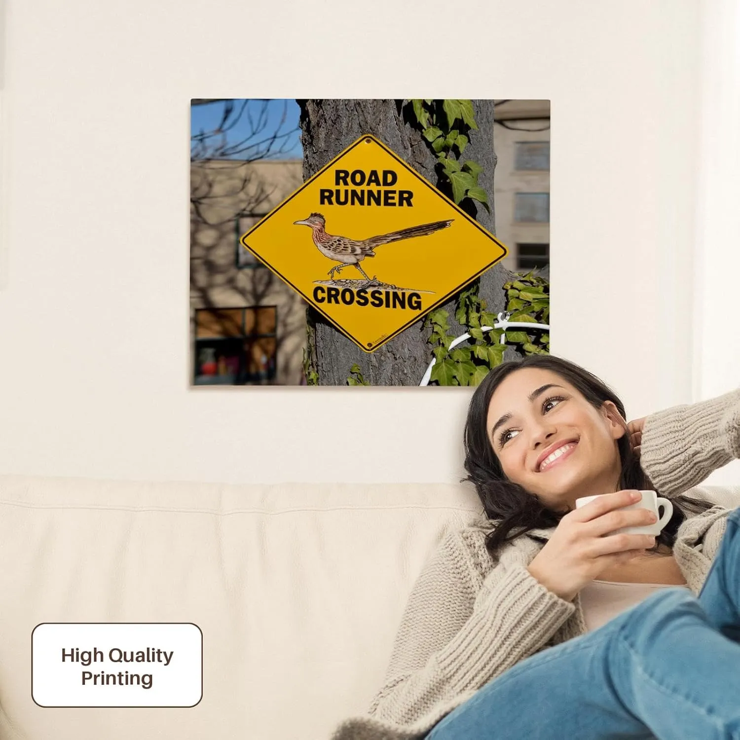 3dRose, USA, Arizona, Jerome, Road Runner Crossing sign, Museum Grade Canvas Wrap 20x16