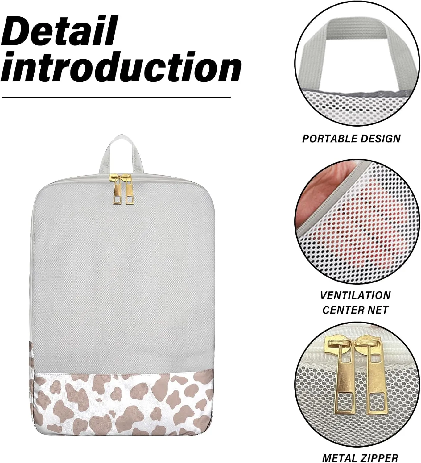 4 Set Packing Cubes Travel Luggage Organizers Compression cubes for Suitcase Travel Accessories for Women Girls Aesthetic Cute-Brown Cow Pattern