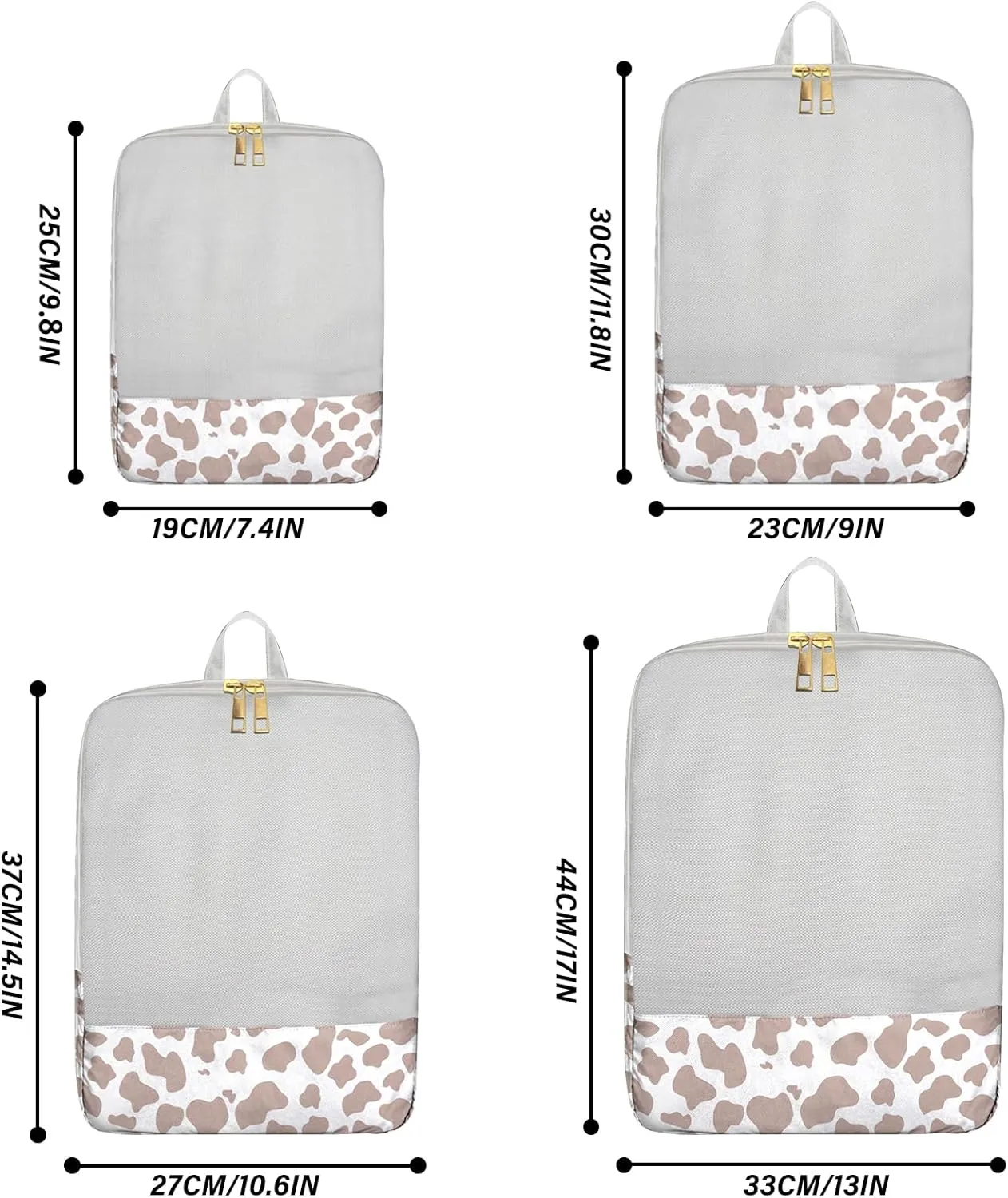 4 Set Packing Cubes Travel Luggage Organizers Compression cubes for Suitcase Travel Accessories for Women Girls Aesthetic Cute-Brown Cow Pattern