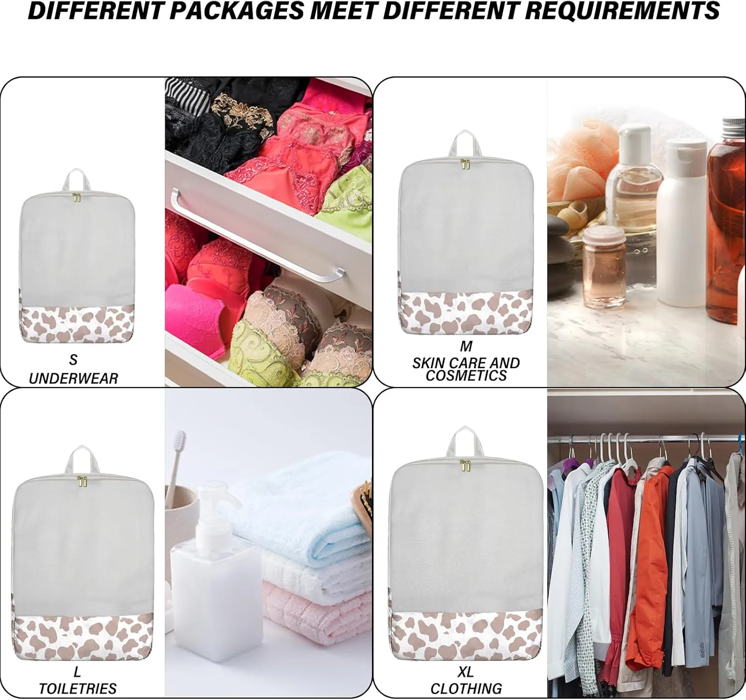 4 Set Packing Cubes Travel Luggage Organizers Compression cubes for Suitcase Travel Accessories for Women Girls Aesthetic Cute-Brown Cow Pattern