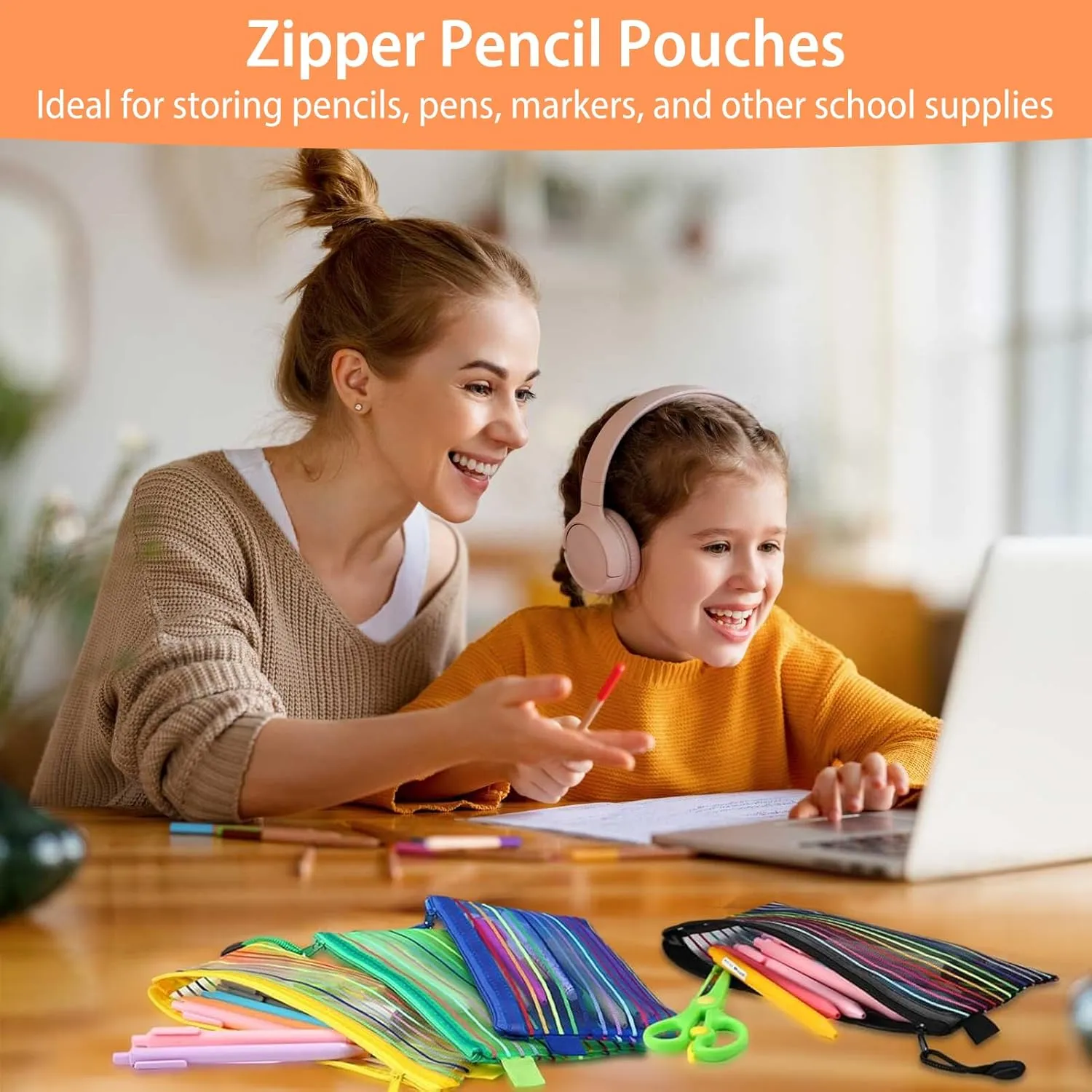 40 Pack 10 Colors Mesh Zipper Pouch Bags, Small Pouch Pencil Pouch Bulk, Cosmetics Makeup Bags Accessories Storage Bag, Home Organizing Office School Classroom Supplies