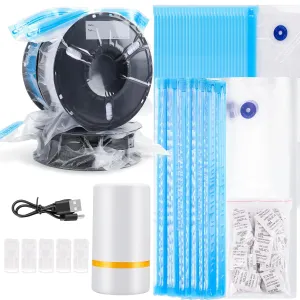 50 PCS Filament Storage Bags with Electric Auto Pump Kit-Includes 50 Vacuum Storage Bags, 50 Desiccants, 5 Sealed Clips, Perfect for Keep Filament Dry (13.4x11.8 inch)