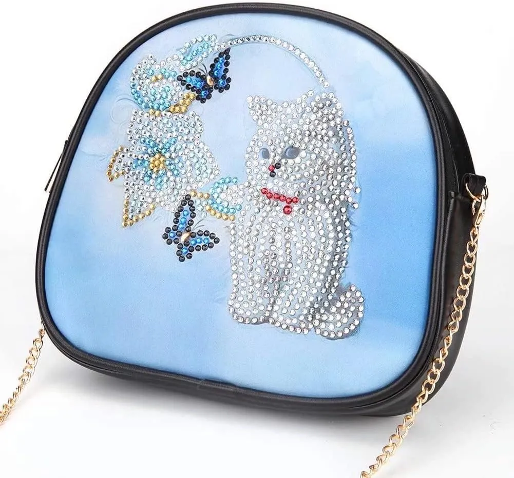 5D Diamond Painting Leather Purse Handbag with Chain, Rhinestone Clutch Makeup Bag Crossbody Bag for Lady Girls
