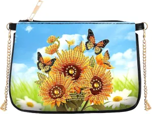 5D DIY Diamond Art Purses Diamond Art Kits for Adults, Sunflower Butterfly Shoulder Makeup Bag Chain Leather Clutch Purse, Holiday Birthday ﻿