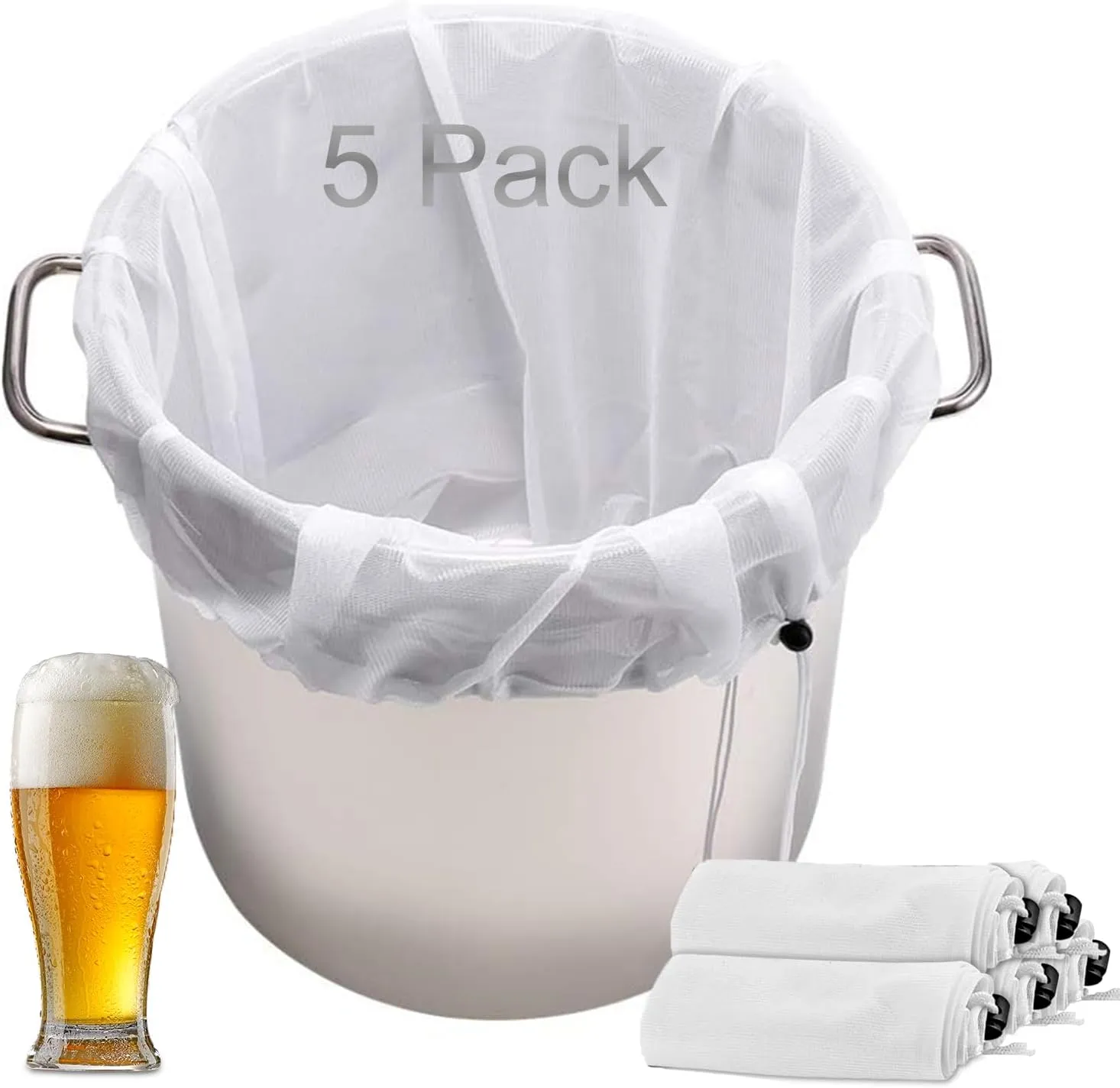 5pcs Brew Bags, Reusable Fine Mesh Straining Bags for Home Brewing, Durable Nylon, 18.5"15"