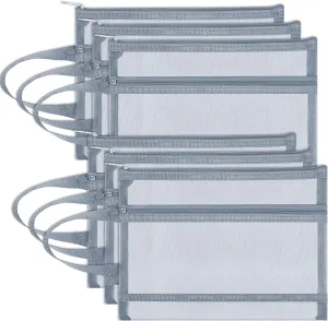6 Pack Mesh Zipper Pouch Bags, Double Layer Nylon Pouch with Handle for Office Travel Organization (Grey, A4)
