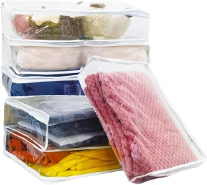 6 Pacs Sweater Storage Bags for Clothes, Clear Storage Bags with Zipper for Sweater Blanket Bed Sheet Storage, Zippered Clothing Storage Bags for Sweater, Blanket,Bedsheet,Linen,Bedding, 16*12*4 Inch