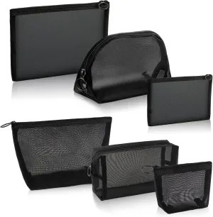 6-Piece Black Mesh Bags - Zipper Pouch Toiletry Bags for Travel & Home Offices