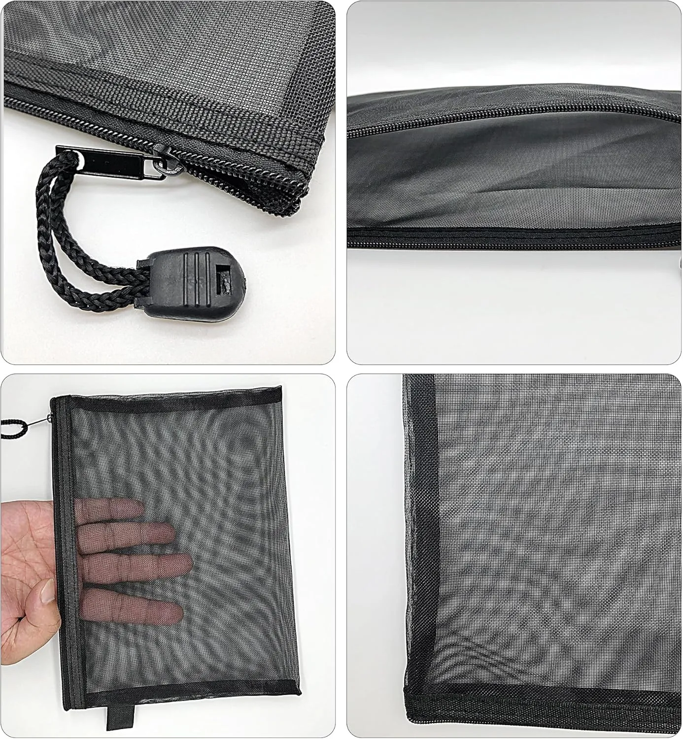 6 Pieces Nylon Mesh Bags with Zipper Mesh Makeup Pouch Travel Toiletry Organizer Purse Diaper Bag Organizing Pouch Cosmetic Bikini Storage(Black, 9.5 x 6.8 Inches)