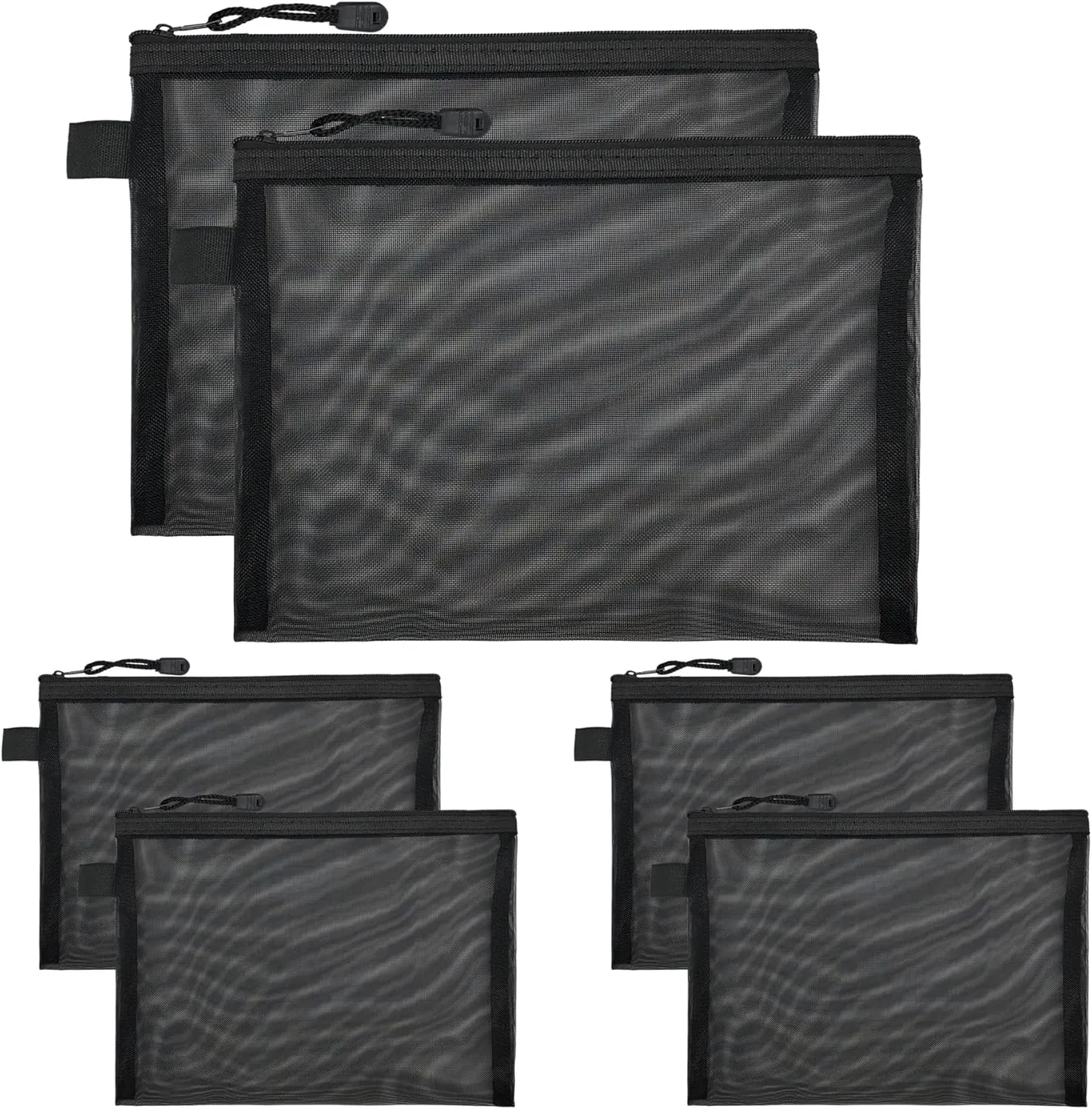 6 Pieces Nylon Mesh Bags with Zipper Mesh Makeup Pouch Travel Toiletry Organizer Purse Diaper Bag Organizing Pouch Cosmetic Bikini Storage(Black, 9.5 x 6.8 Inches)