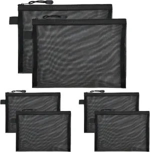 6 Pieces Nylon Mesh Bags with Zipper Mesh Makeup Pouch Travel Toiletry Organizer Purse Diaper Bag Organizing Pouch Cosmetic Bikini Storage(Black, 9.5 x 6.8 Inches)