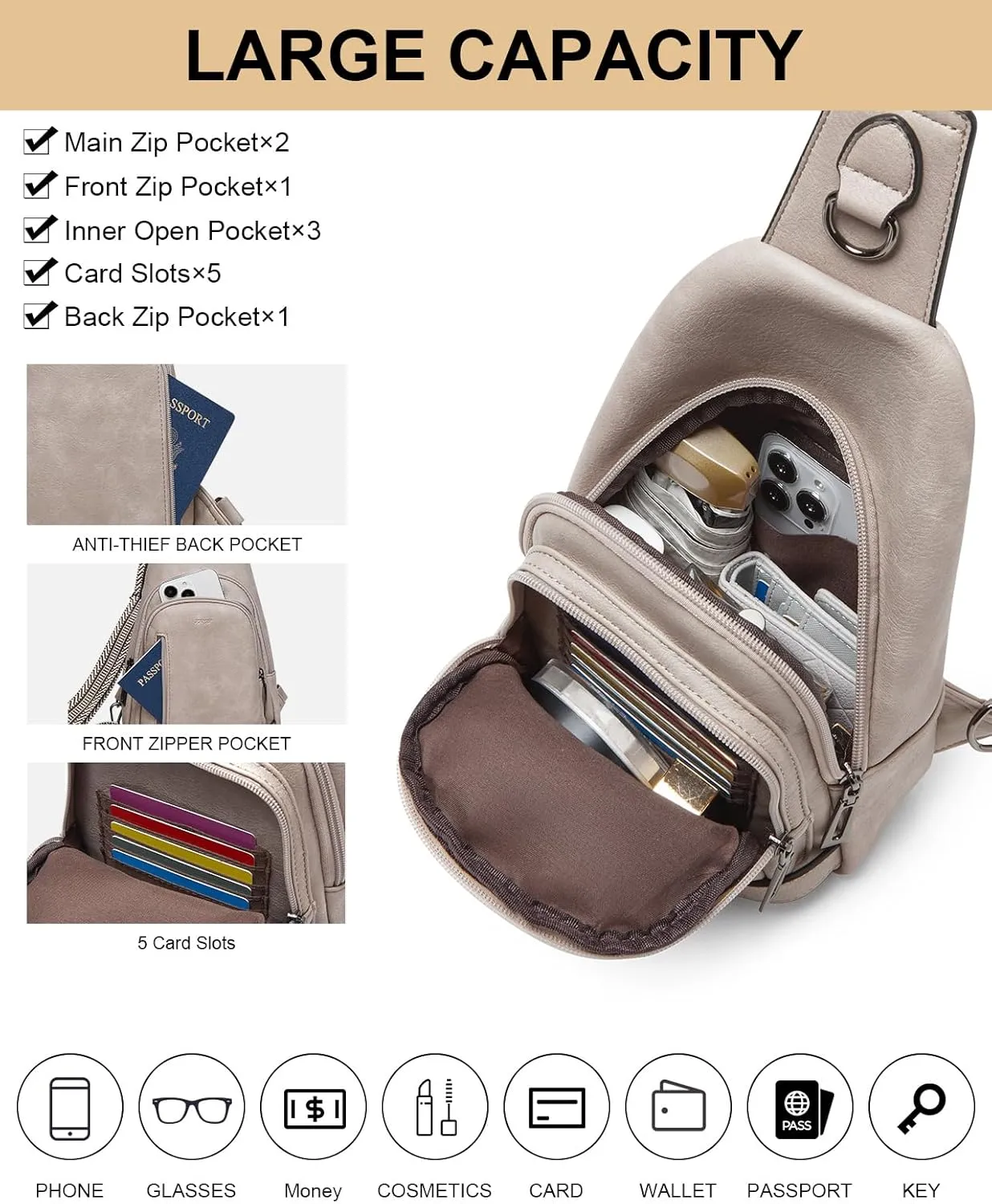 7L Sling Bag Crossbody Bags for Women Fanny Packs Purses Cross Body Bag for Woman Small backpack Travel Shoulder Bag handbags