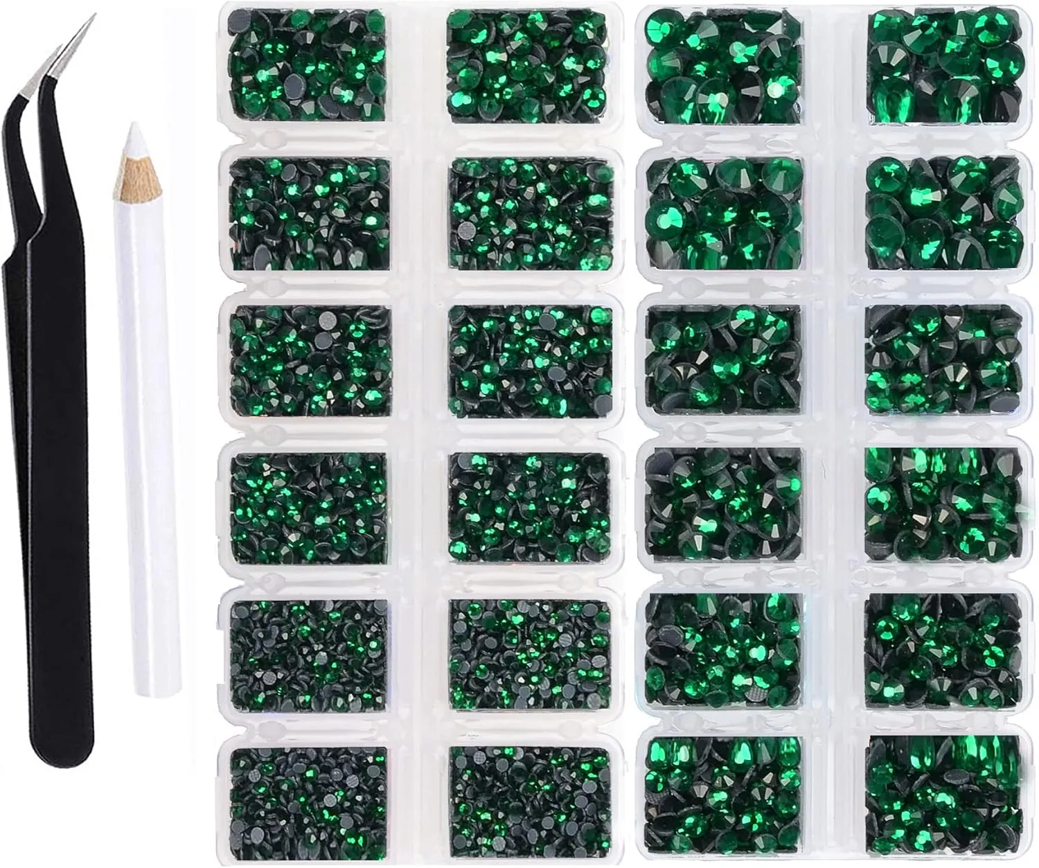 8000 Pieces 5 Sizes Hotfix Iron Flatback Glasses Rhinestones Crystal for DIY Project with Tweezers and Picking Pen for Bags, Shoes, Clothes and Manicure(Emerald, 5Size)