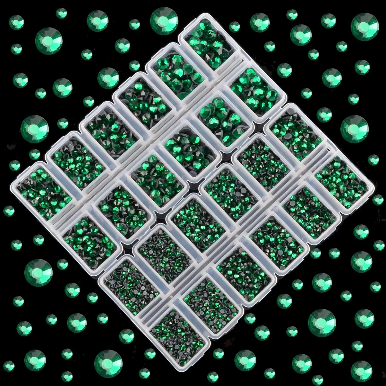 8000 Pieces 5 Sizes Hotfix Iron Flatback Glasses Rhinestones Crystal for DIY Project with Tweezers and Picking Pen for Bags, Shoes, Clothes and Manicure(Emerald, 5Size)
