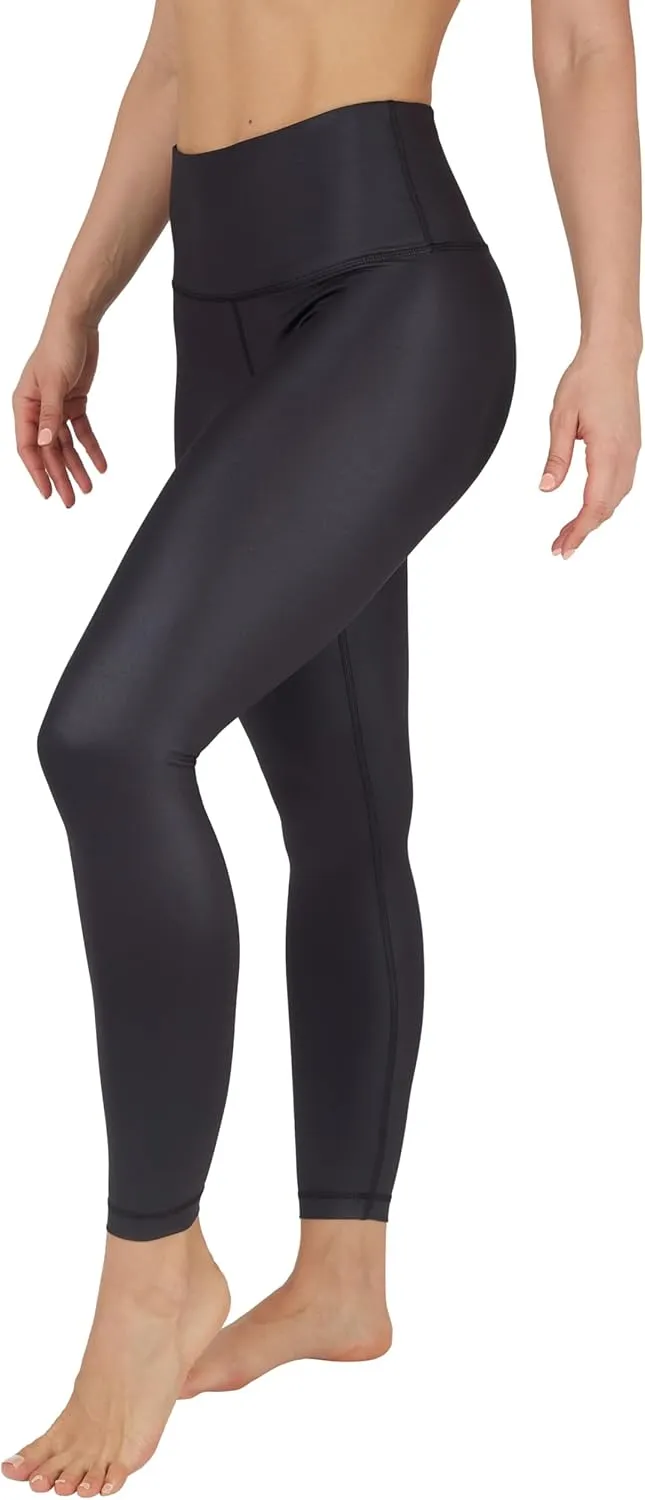 90 Degree By Reflex Womens High Waist High Shine Faux Leather Ankle Leggings