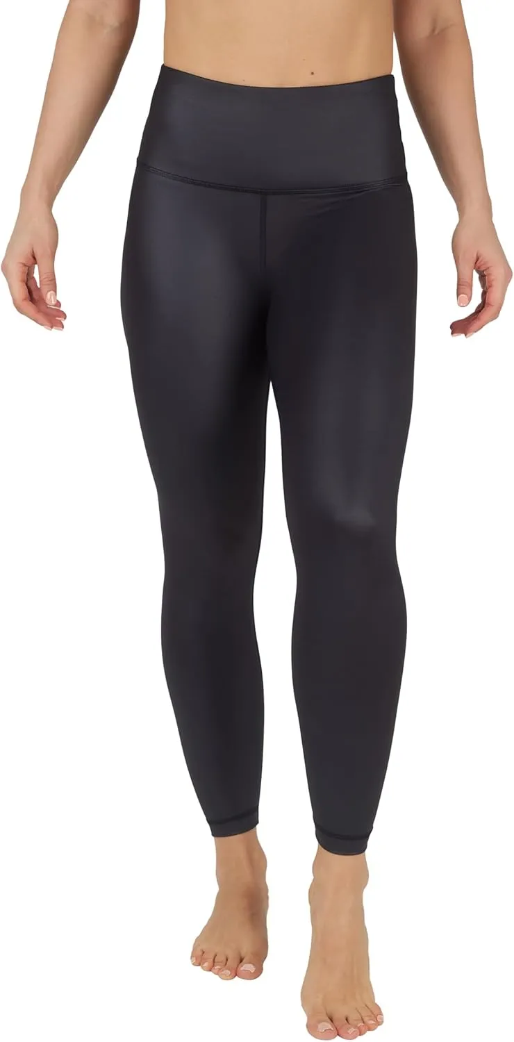 90 Degree By Reflex Womens High Waist High Shine Faux Leather Ankle Leggings