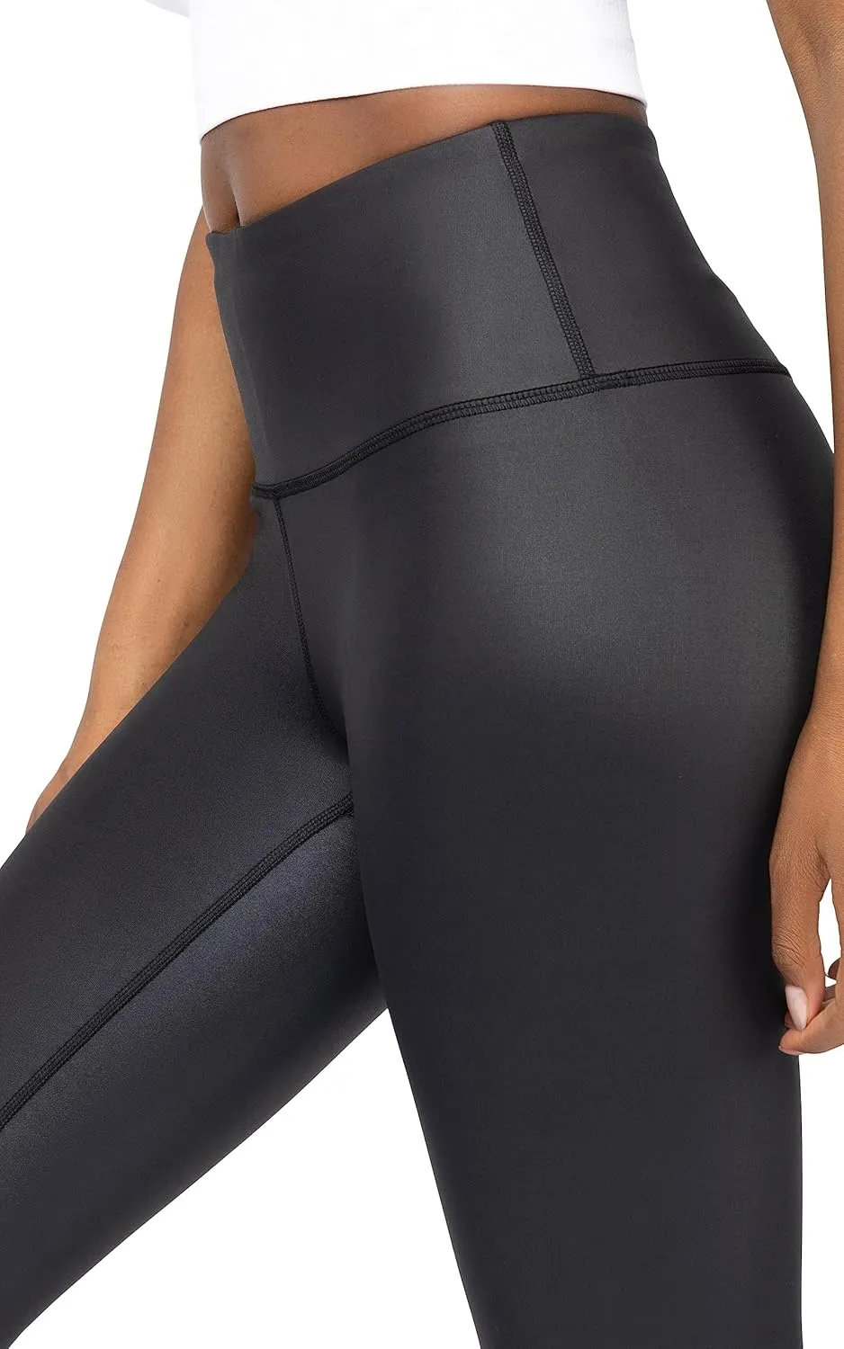 90 Degree By Reflex Womens High Waist High Shine Faux Leather Ankle Leggings
