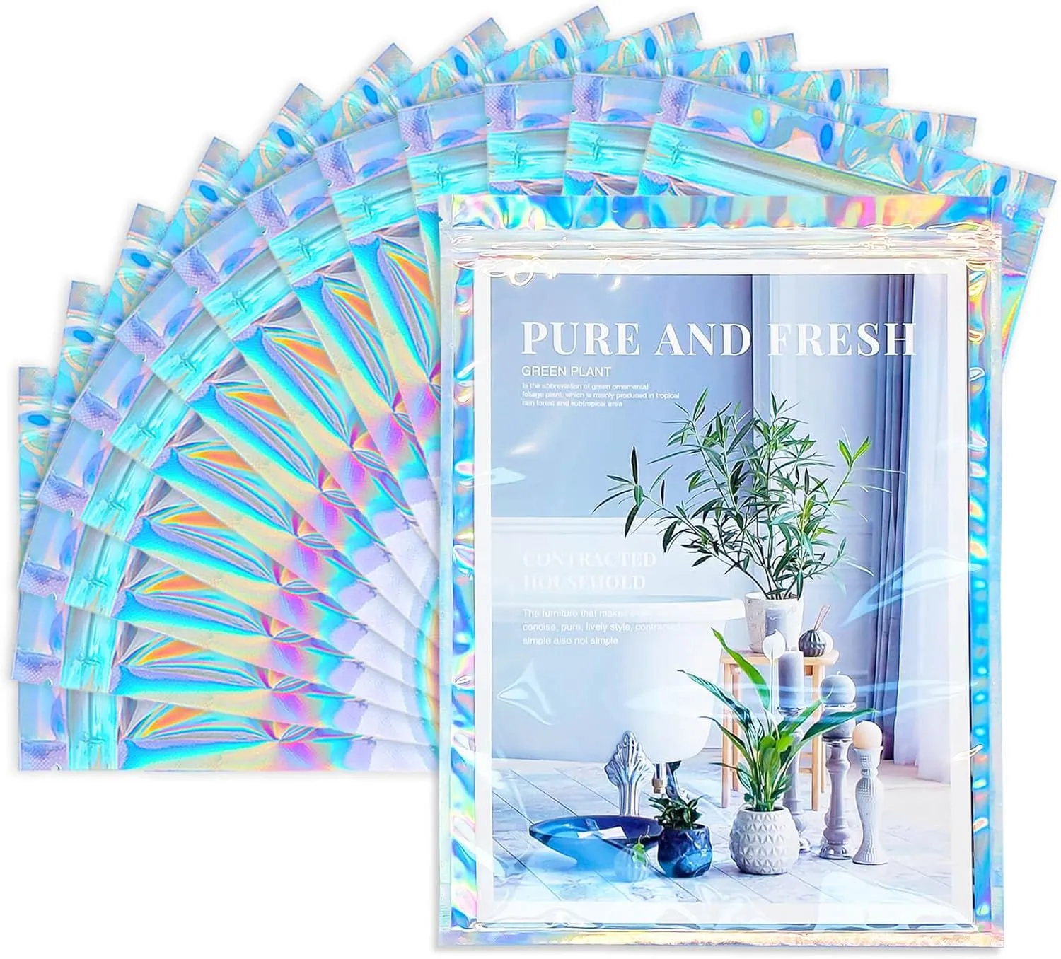 9x11 inch 100 Pcs Smell Proof Bags Resealable Holographic Bag Cute Lip Gloss Bags Packaging Products Food Safe Storage Bags