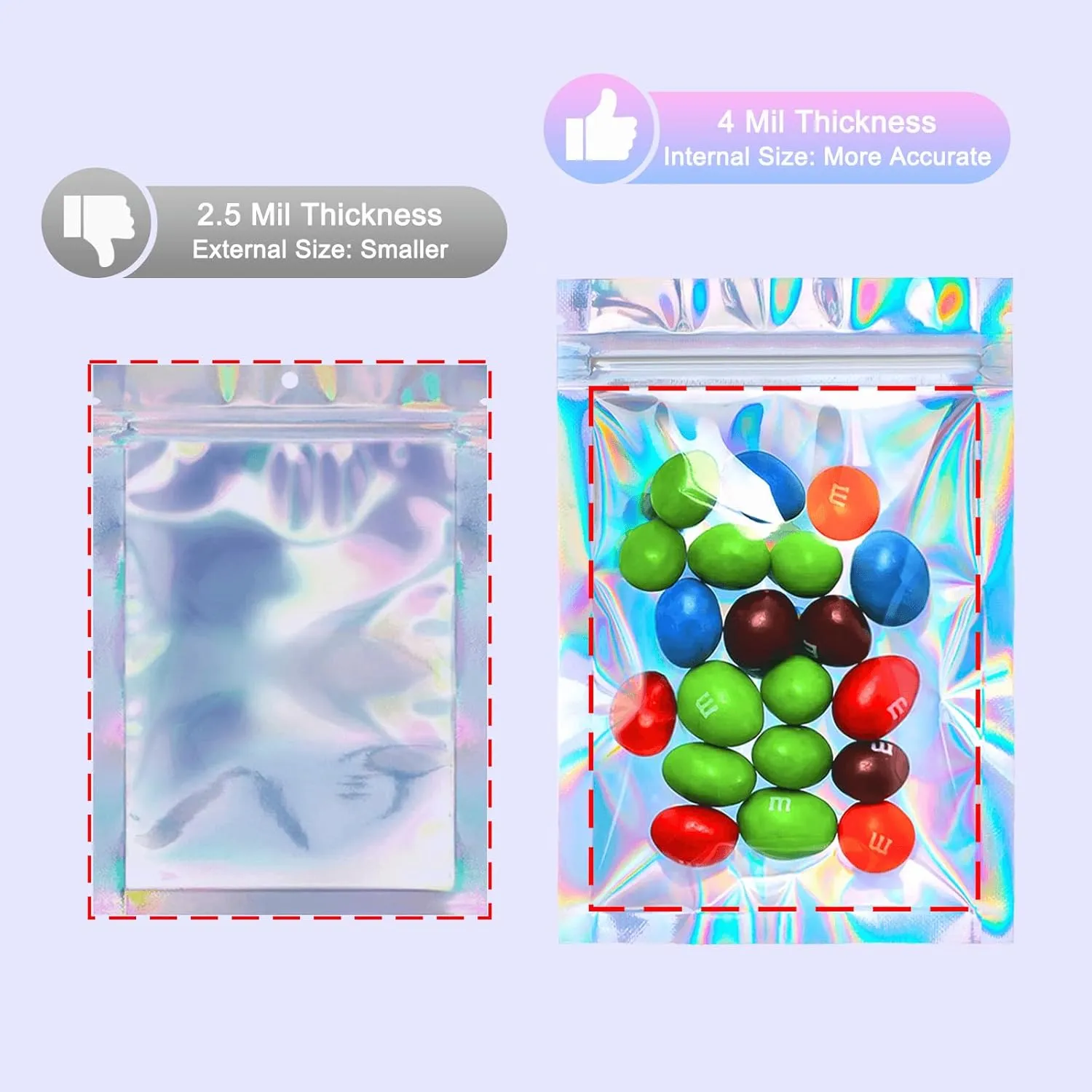 9x11 inch 100 Pcs Smell Proof Bags Resealable Holographic Bag Cute Lip Gloss Bags Packaging Products Food Safe Storage Bags