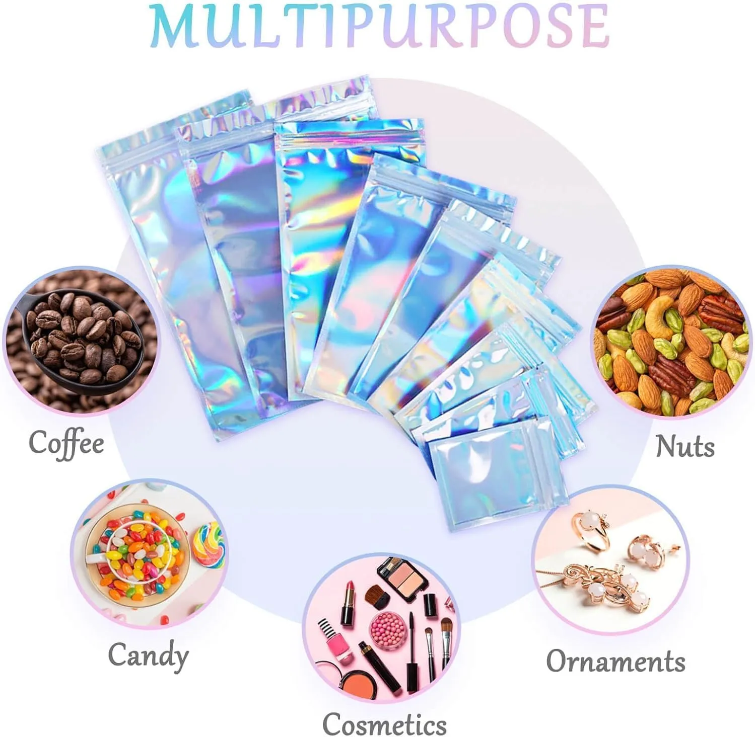 9x11 inch 100 Pcs Smell Proof Bags Resealable Holographic Bag Cute Lip Gloss Bags Packaging Products Food Safe Storage Bags