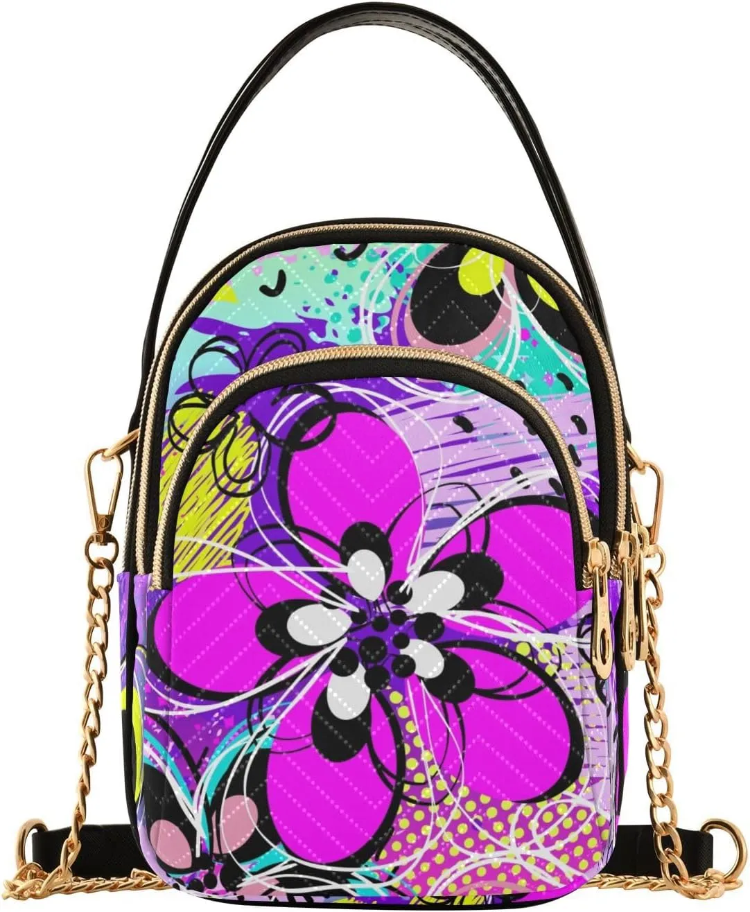 Abstract Chaotic Pattern Crossbody Bags for Women Multi Pocket Shoulder Handbags with Adjustable Strap