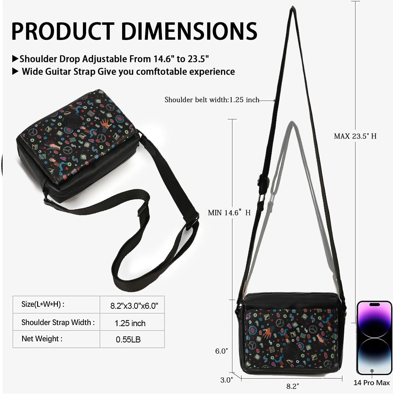 AFKOMST Small Crossbody Purse for Women, Vegan Leather Cross Body Bag and Trendy Shoulder Handbag with Guitar Strap