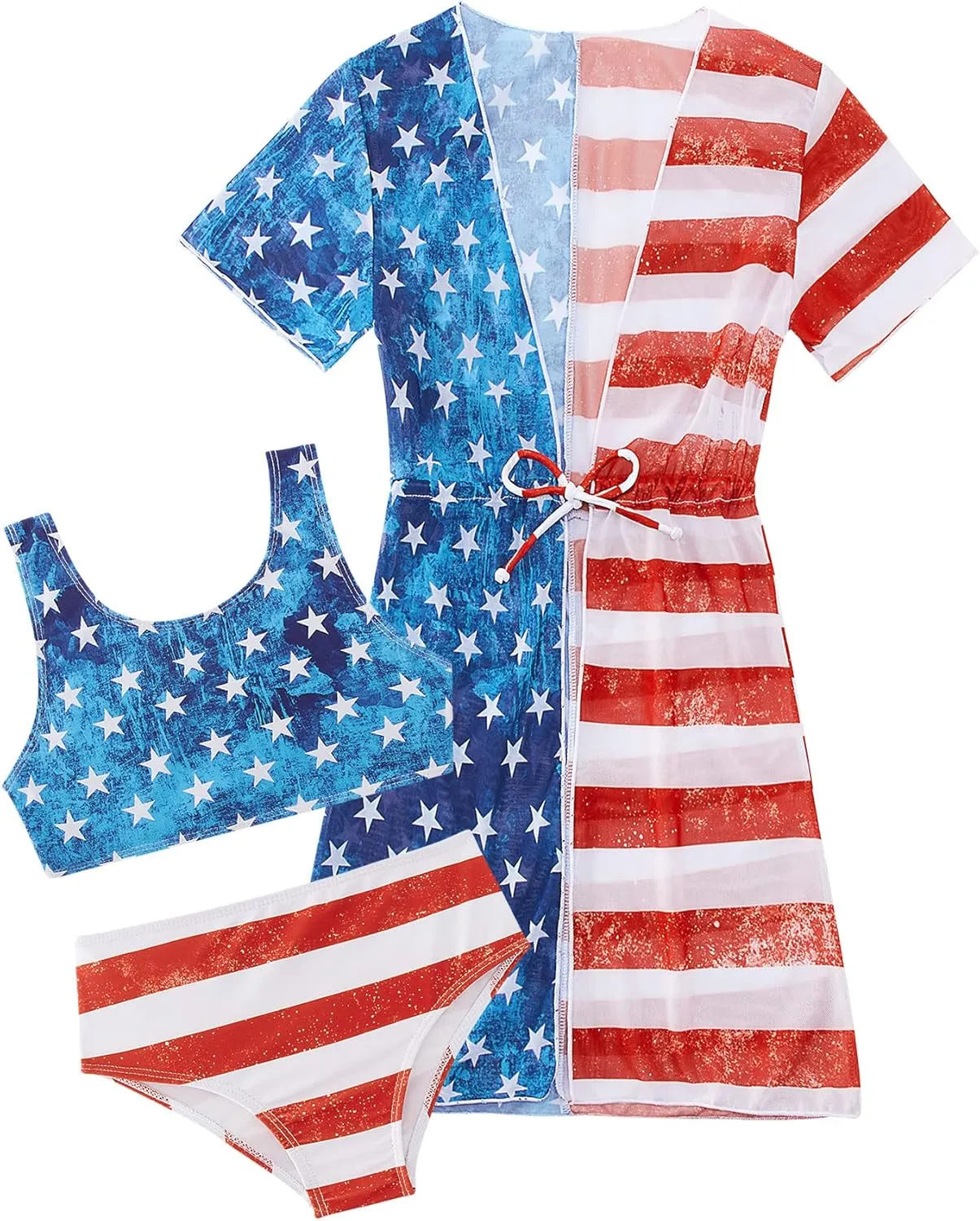 AIDEAONE Girls 3 Piece Bikini Swimsuit Set Cute Bathing Suit with Quick Dry Swimwear with Coverups 5-12T