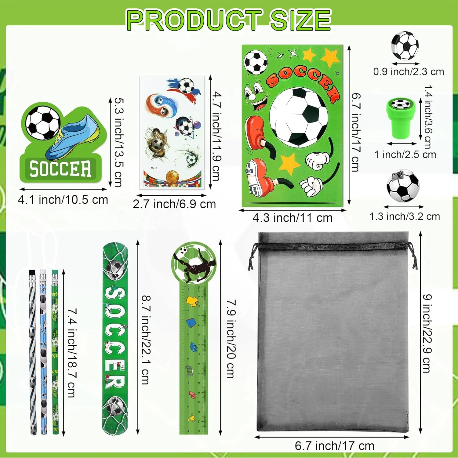 Aneco 340 Pieces Soccer Party Favor Set Soccer Goodie Bags Stuffers Mini Card Pencils Sharpener Eraser Stamp Slap Bracelet Sticker School Stationery Bulk for Sports Party Team Game Prize Birthday Gift