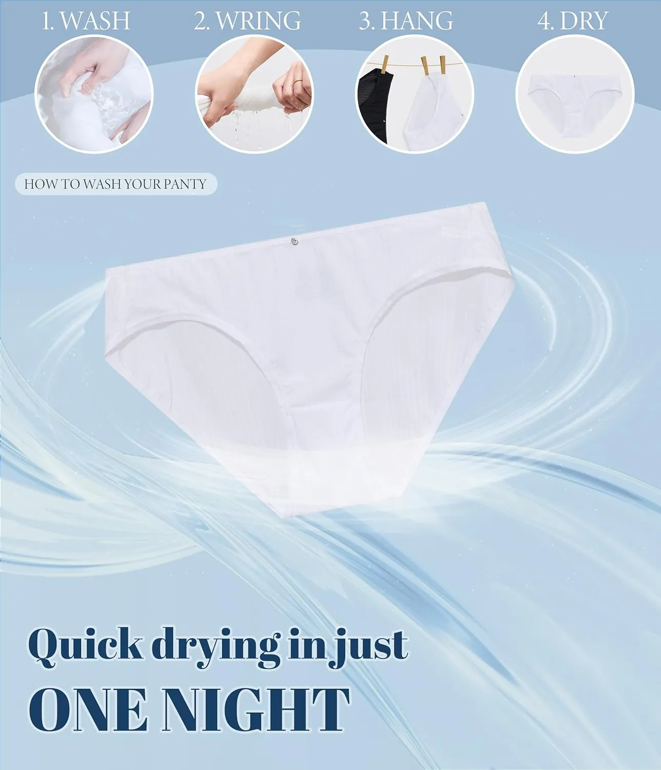 ANLIQI Quick Dry Underwear for Women Travel Panties Pack Nylon Hipster Panty Soft&Lightweight Bikini Brief Stay Fresh Undies