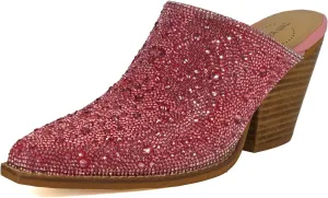 ARiderGirl Sweet Women's Rhinestone Crystal Stacked Heel Snip Toe Western Slip On Mules