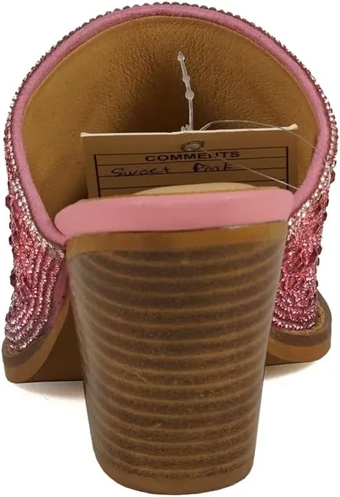 ARiderGirl Sweet Women's Rhinestone Crystal Stacked Heel Snip Toe Western Slip On Mules