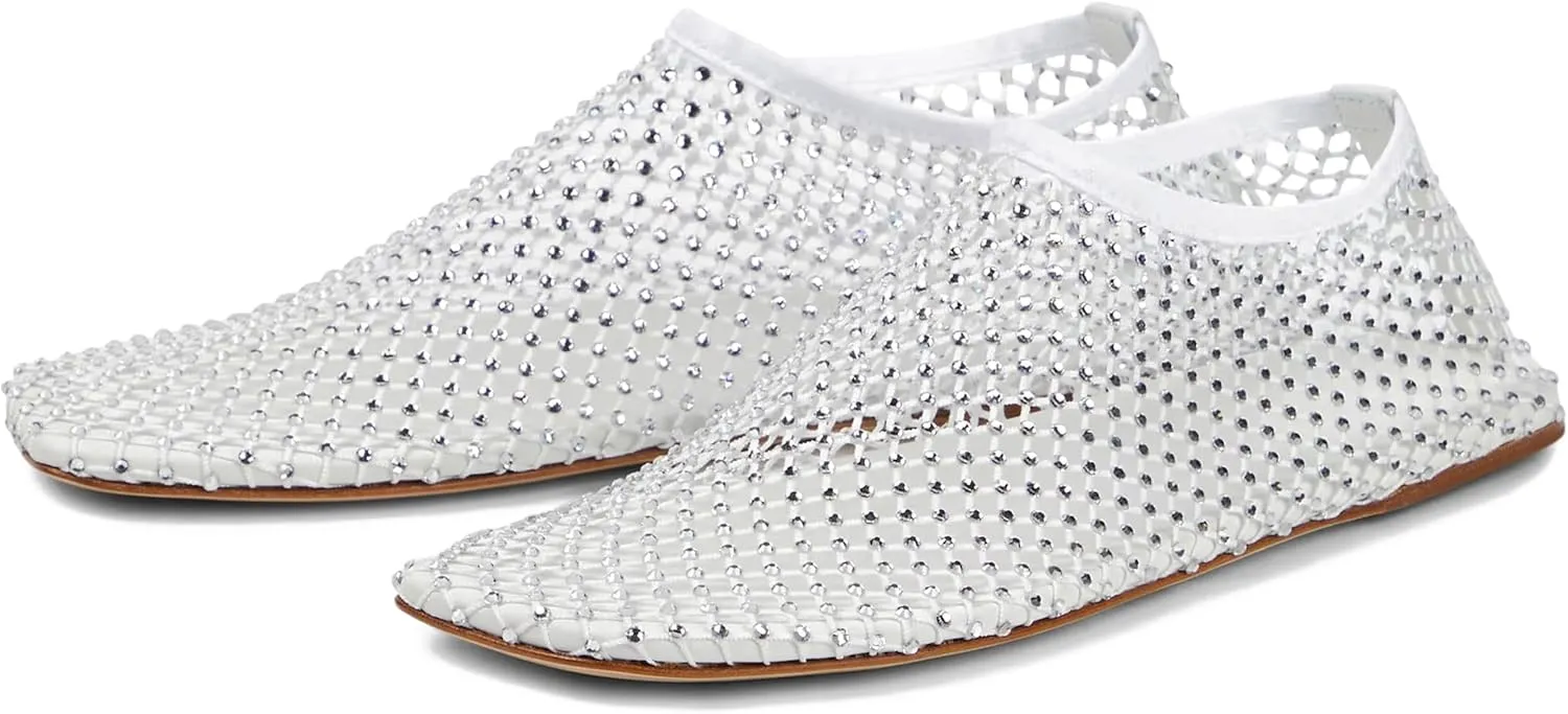 Arqa Crystals Mesh Flats for Women Rhinestone-Embellished Fishnet Sock Ballet Flat Shoes Comfort Casual Ballerina Shoes